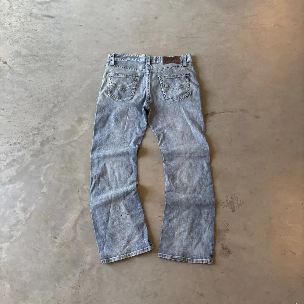 y2k lightwashed distressed flared bootcut jeans
